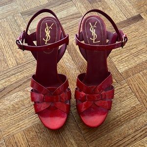 YSL red metallic pumps